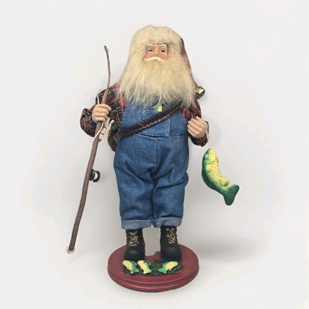 Santa Figurine Gone Fishing Christmas Holiday Decorations‎ Fishing Rod & Fish